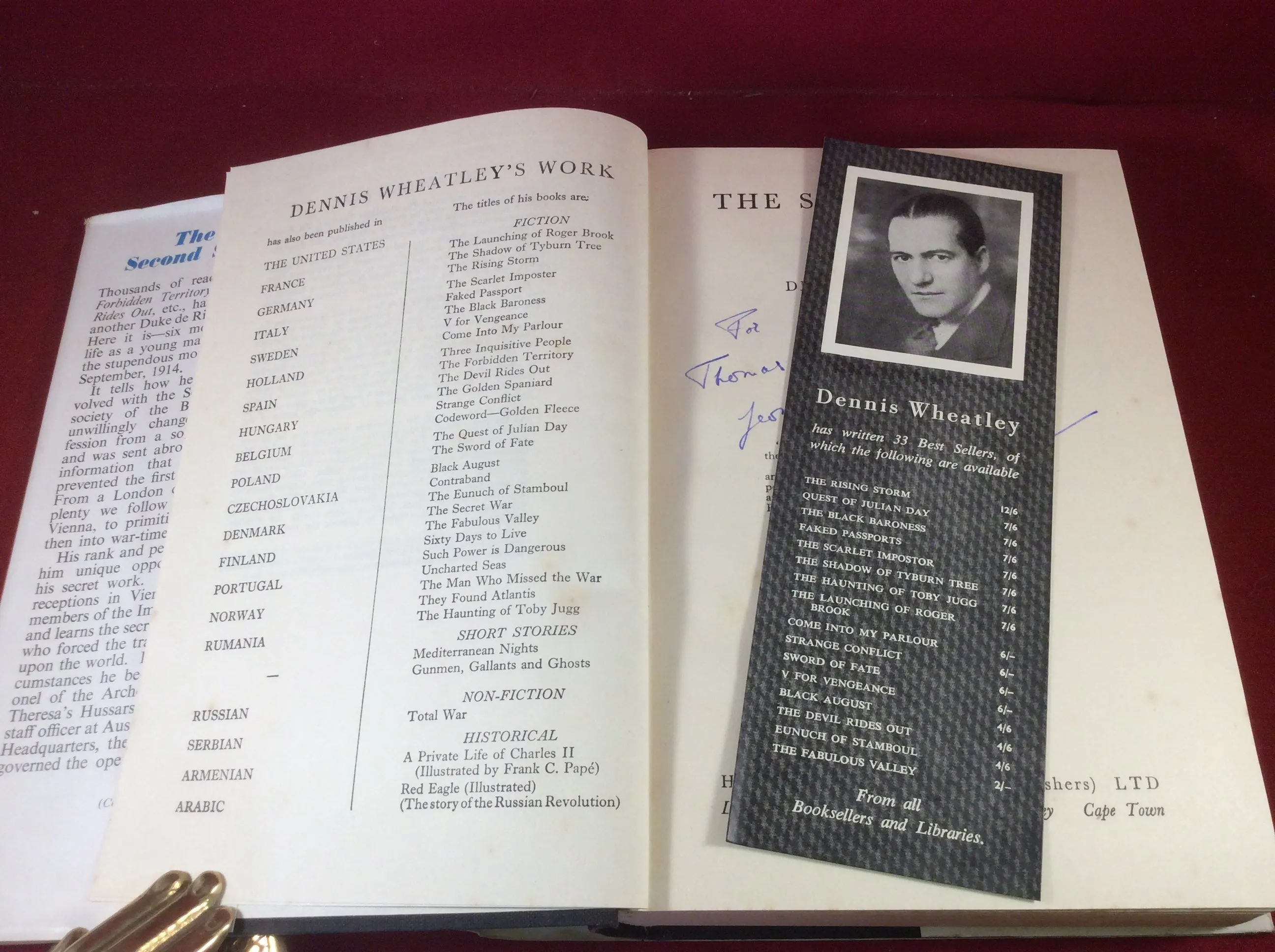 Dennis Wheatley, The Second Seal, Hutchinson, 1950, First Edition, Signed and Inscribed.
