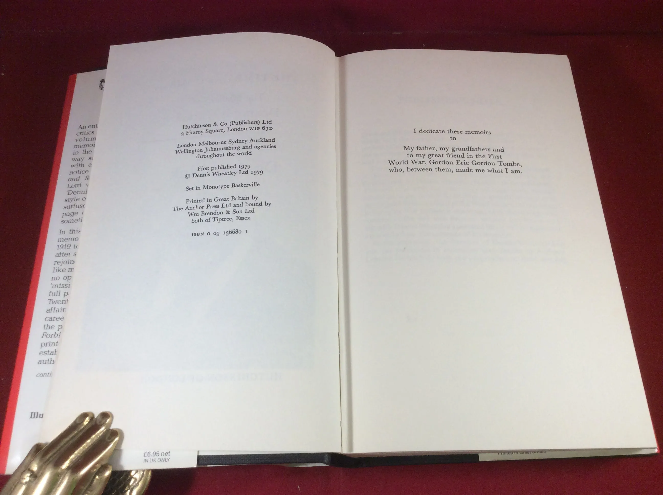 Dennis Wheatley, The Time Has Come...The Memoirs of Dennis Wheatley, Drink and Ink 1919-1977, Hutchinson, 1979, First Edition, Includes letter from Dennis Wheatley.