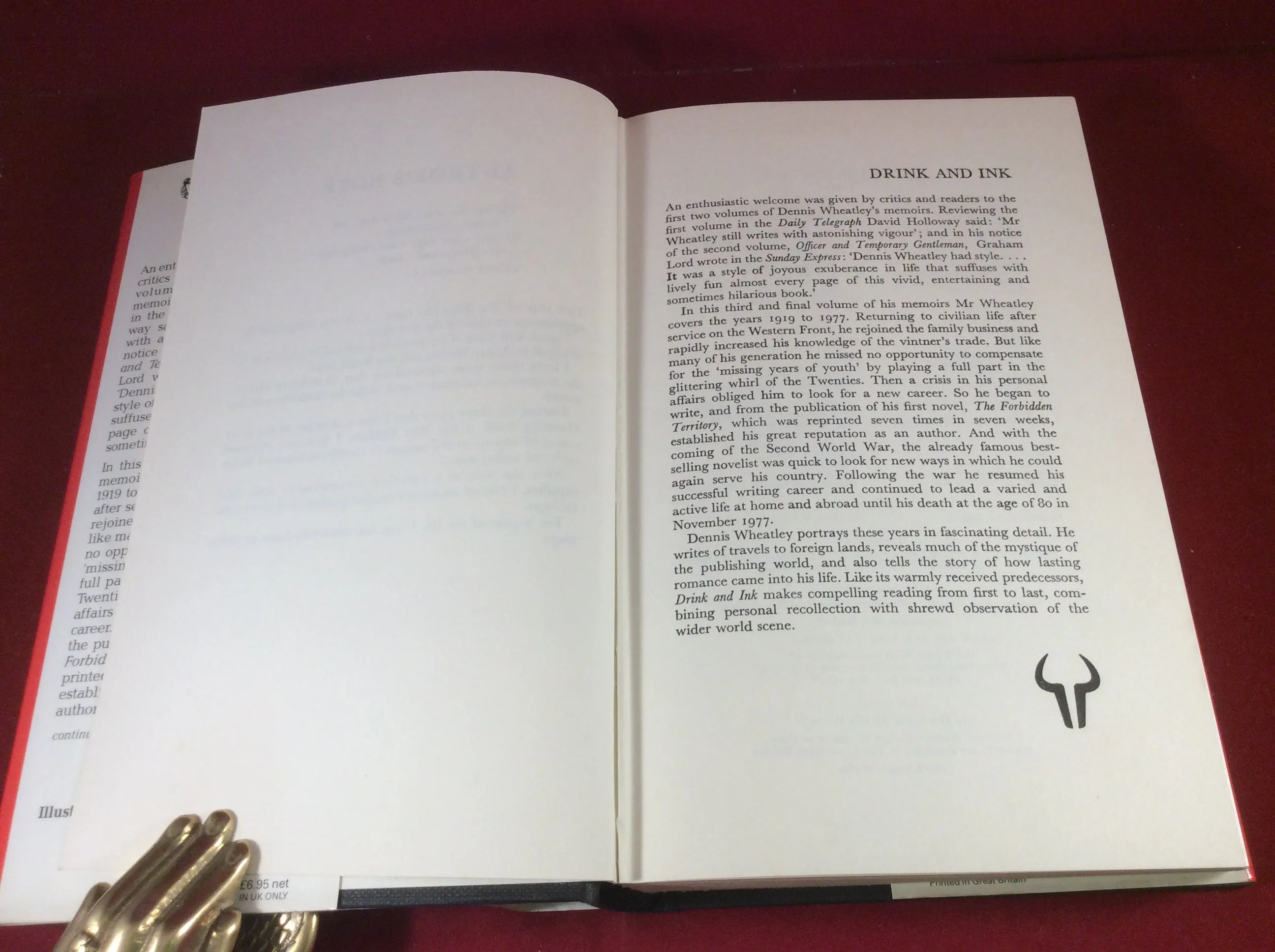 Dennis Wheatley, The Time Has Come...The Memoirs of Dennis Wheatley, Drink and Ink 1919-1977, Hutchinson, 1979, First Edition, Includes letter from Dennis Wheatley.