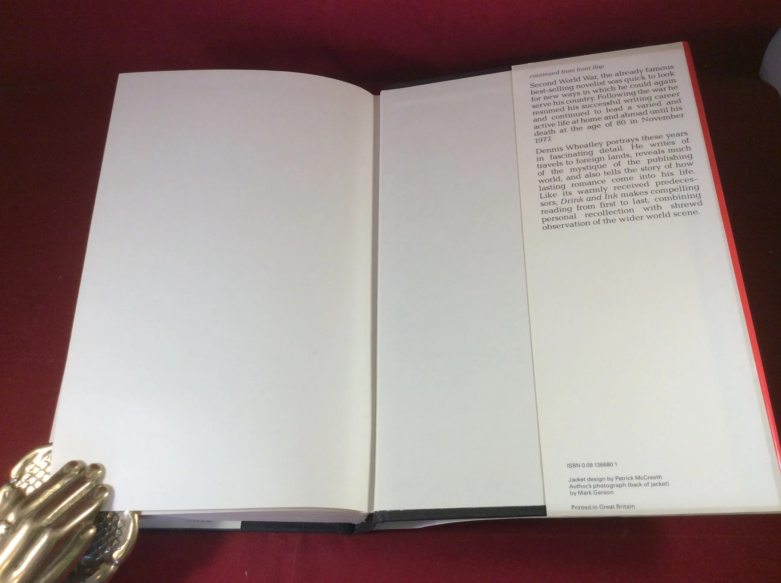 Dennis Wheatley, The Time Has Come...The Memoirs of Dennis Wheatley, Drink and Ink 1919-1977, Hutchinson, 1979, First Edition, Includes letter from Dennis Wheatley.