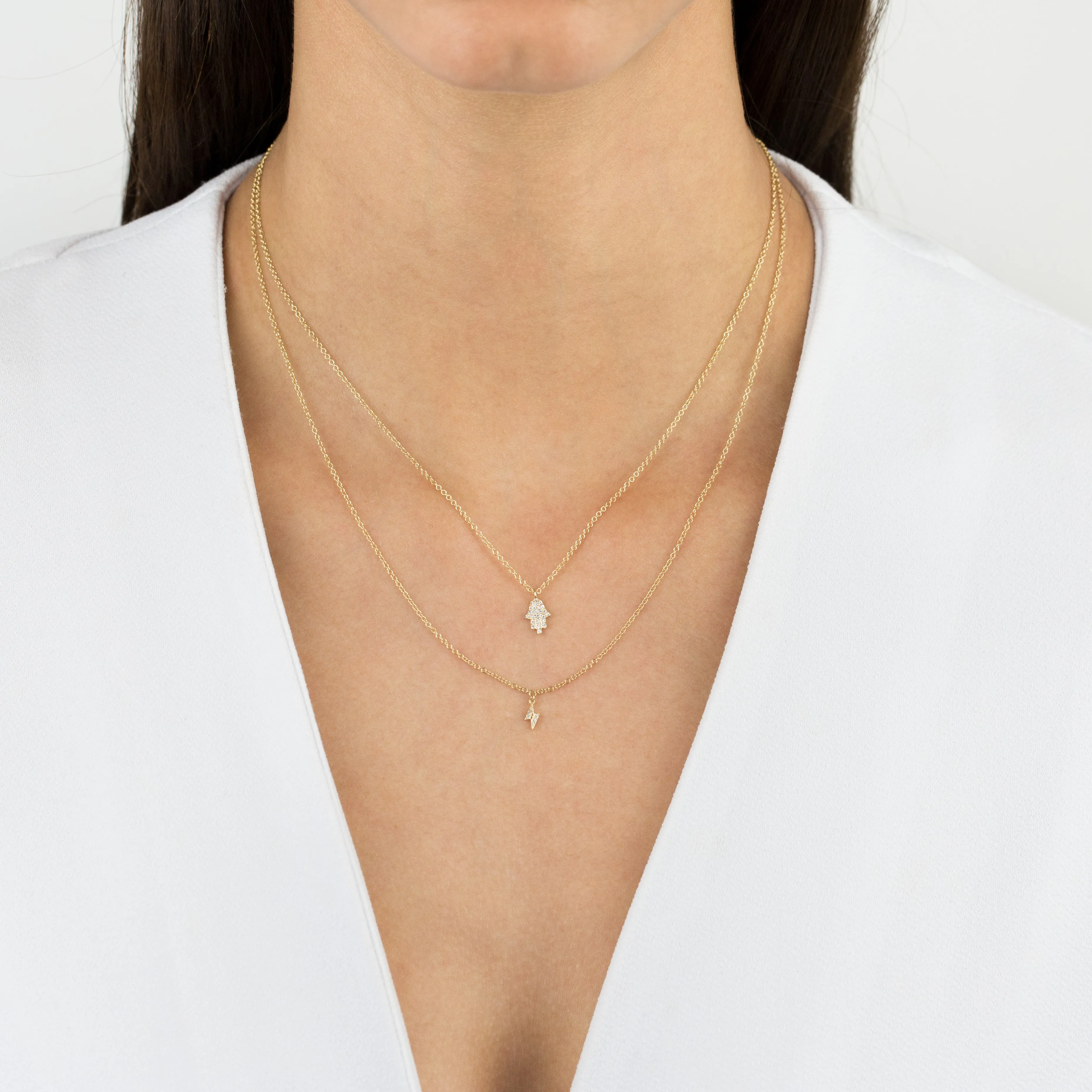Diamond Tiny Lightning Bolt Necklace 14K
