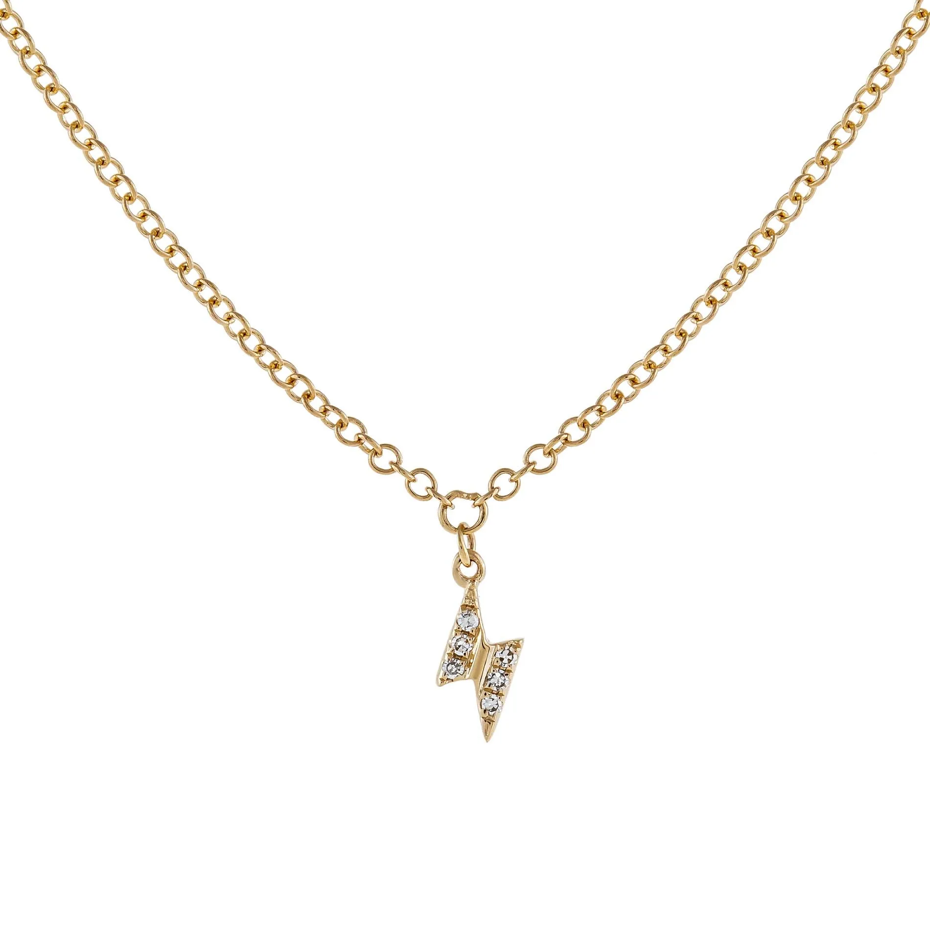 Diamond Tiny Lightning Bolt Necklace 14K