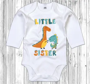 Dinosaur Little Sister Long Sleeve Baby Grow