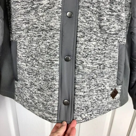 Eddie Bauer Women's XL Gray with Fair Isle Knit Puffer Jacket Snap Front Hooded