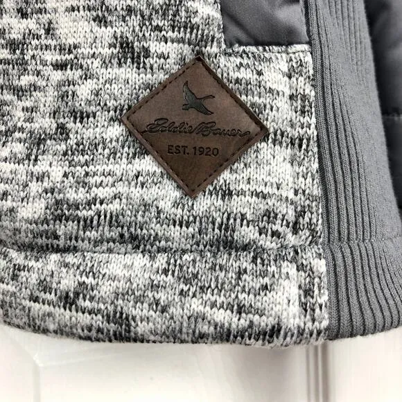 Eddie Bauer Women's XL Gray with Fair Isle Knit Puffer Jacket Snap Front Hooded
