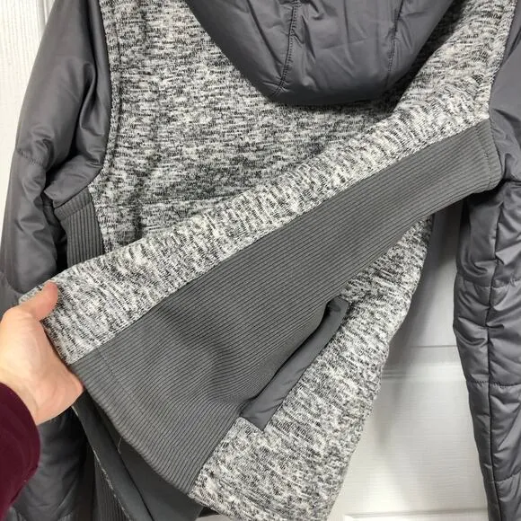 Eddie Bauer Women's XL Gray with Fair Isle Knit Puffer Jacket Snap Front Hooded