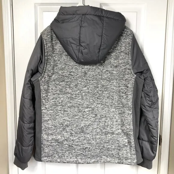 Eddie Bauer Women's XL Gray with Fair Isle Knit Puffer Jacket Snap Front Hooded