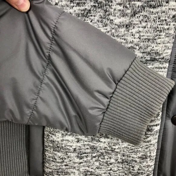 Eddie Bauer Women's XL Gray with Fair Isle Knit Puffer Jacket Snap Front Hooded