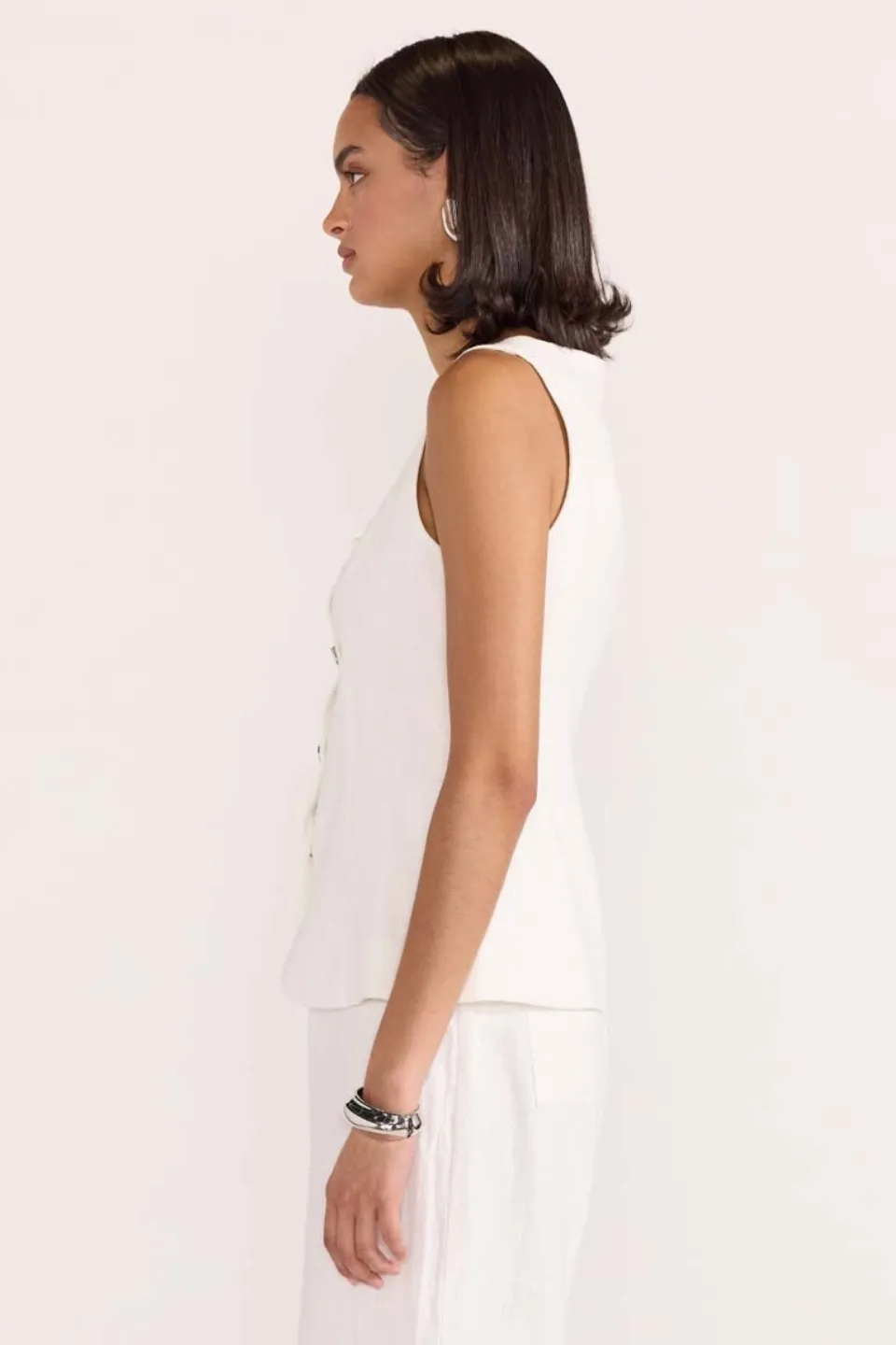 Eden White Silver Button Vest