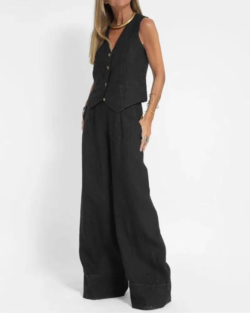 Elenor Chic Vest Wide Pant Set