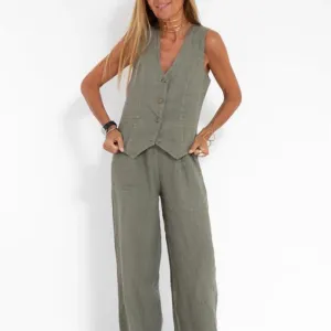 Elenor Chic Vest Wide Pant Set