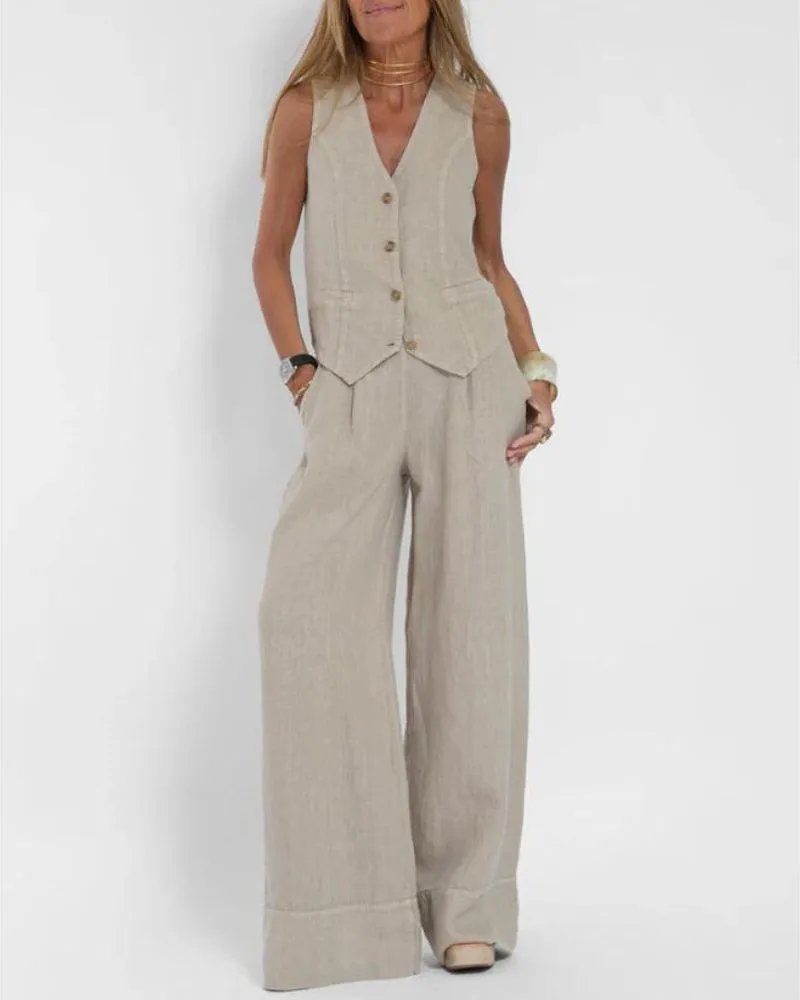 Elenor Chic Vest Wide Pant Set