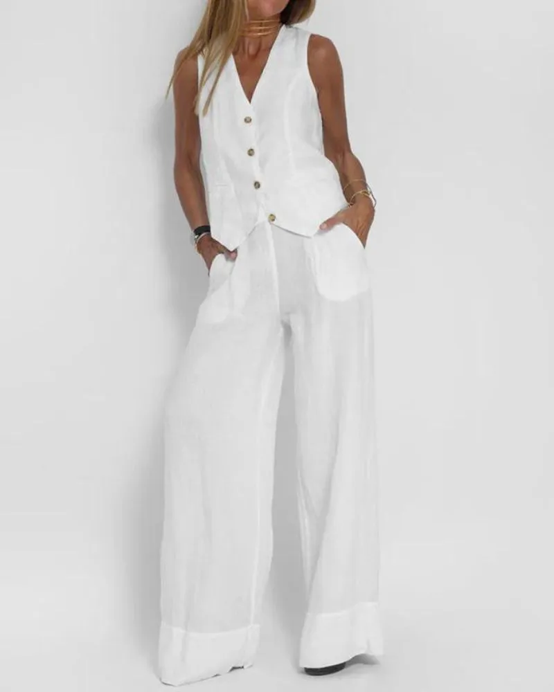 Elenor Chic Vest Wide Pant Set