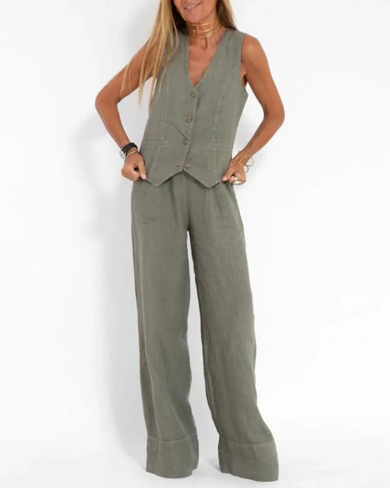 Elenor Chic Vest Wide Pant Set