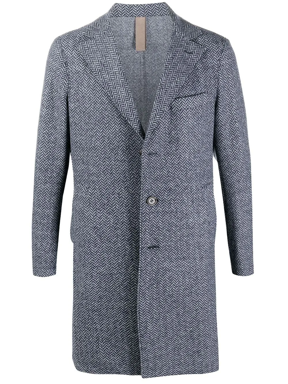 ELEVENTY - Blue Herringbone Suede Detail Logo Button Coat - 40R (50 EU)