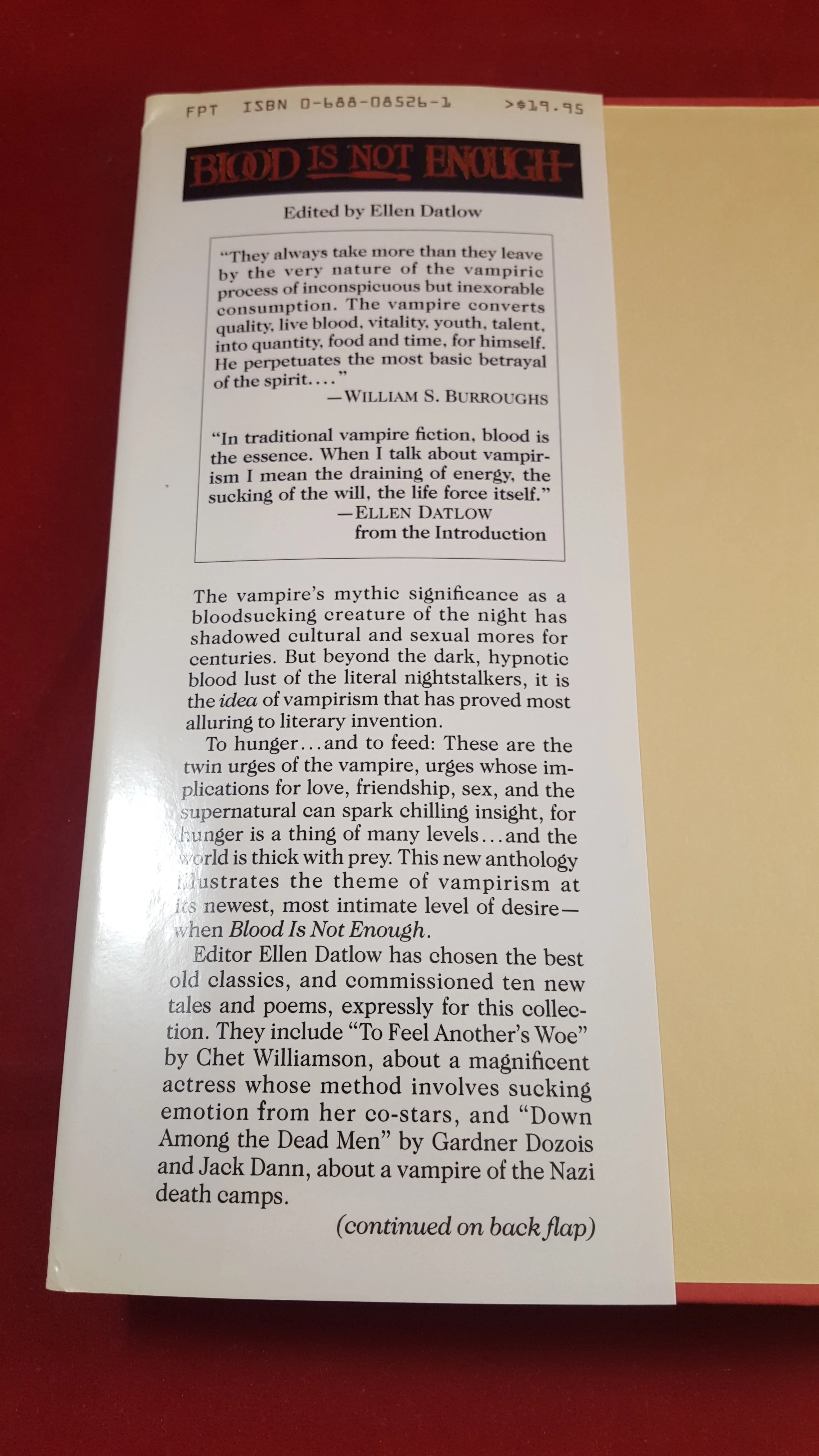 Ellen Datlow, Edited by - Blood Is Not Enough, William Morrow & Company, 1989, 1st Edition