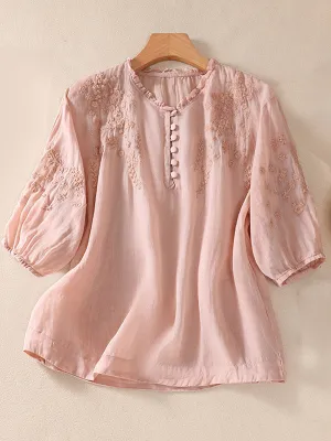 Embroidery Button-Front Shirt