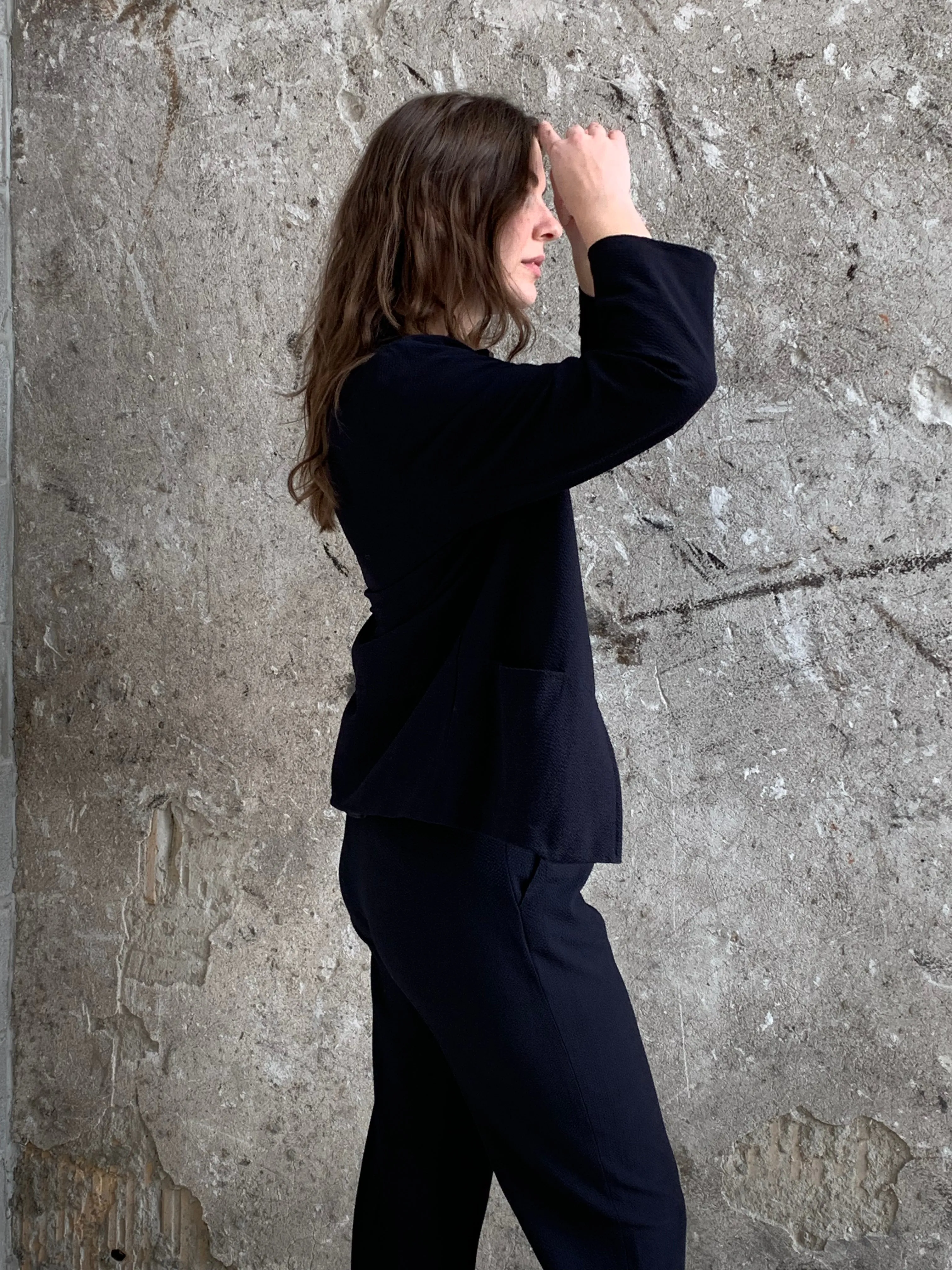 Escada navy dappled wool suit