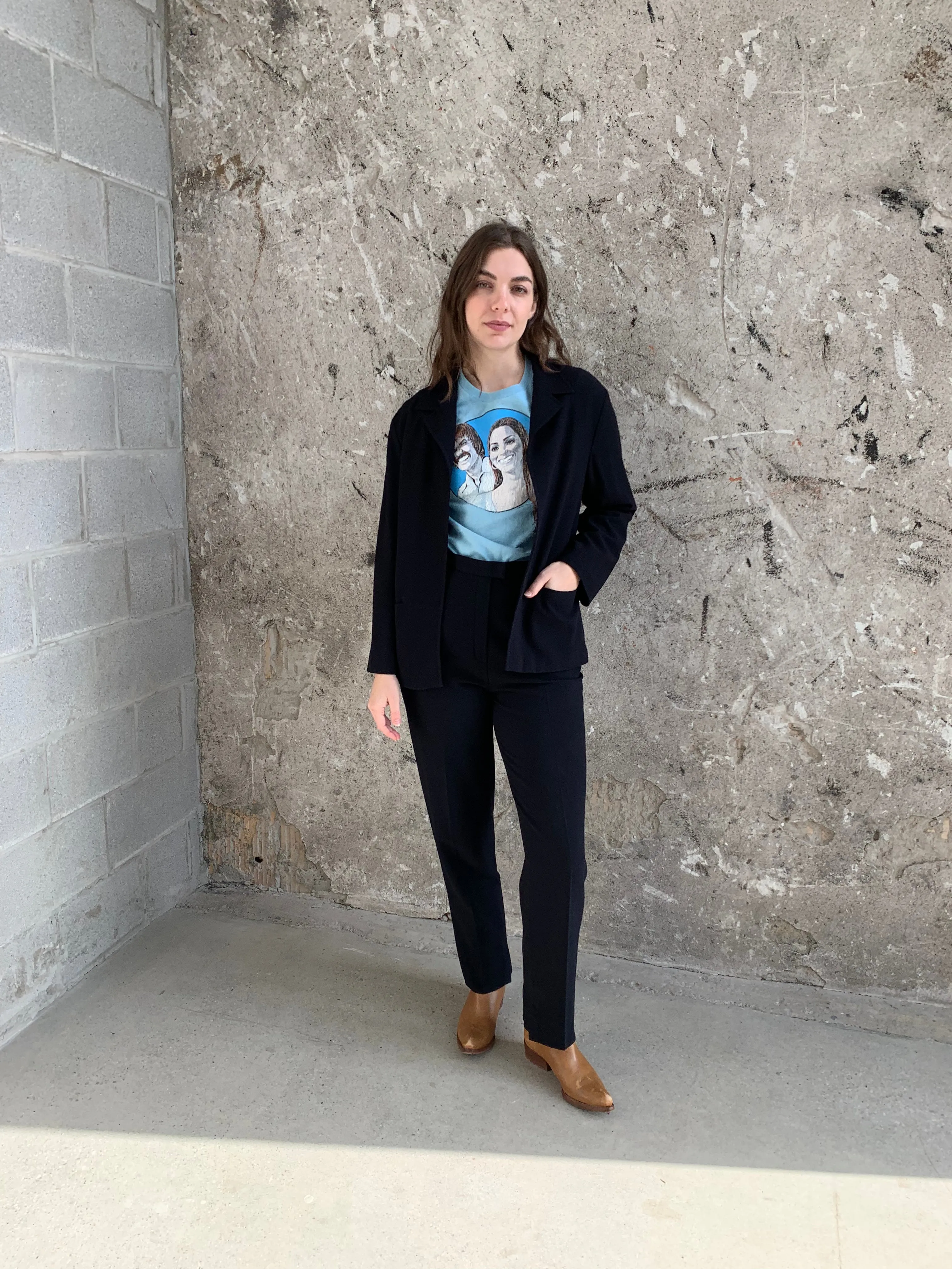 Escada navy dappled wool suit