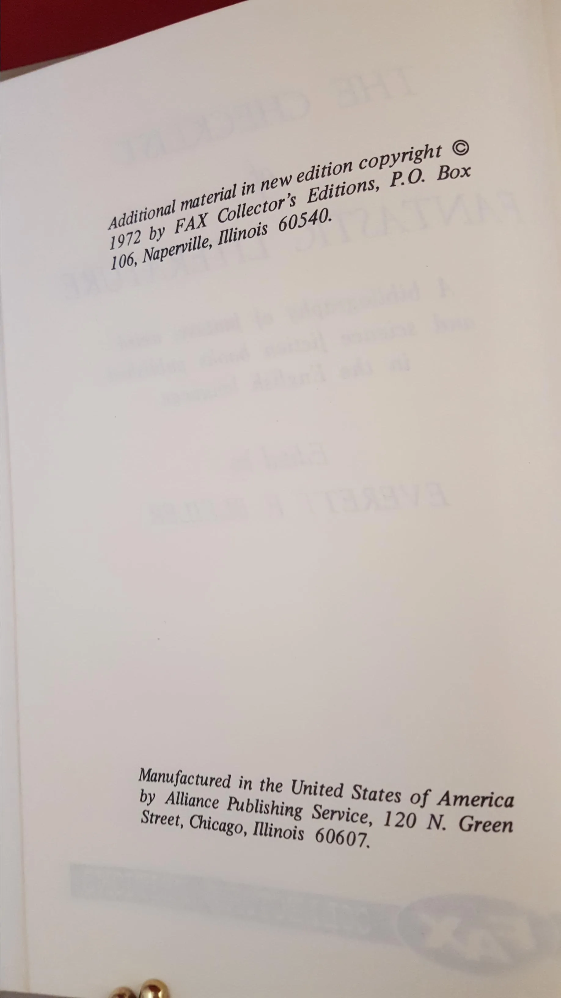 Everett F Bleiler - The Checklist of Fantastic Literature, FAX, 1972, Ex Libris - Iwan Hedman