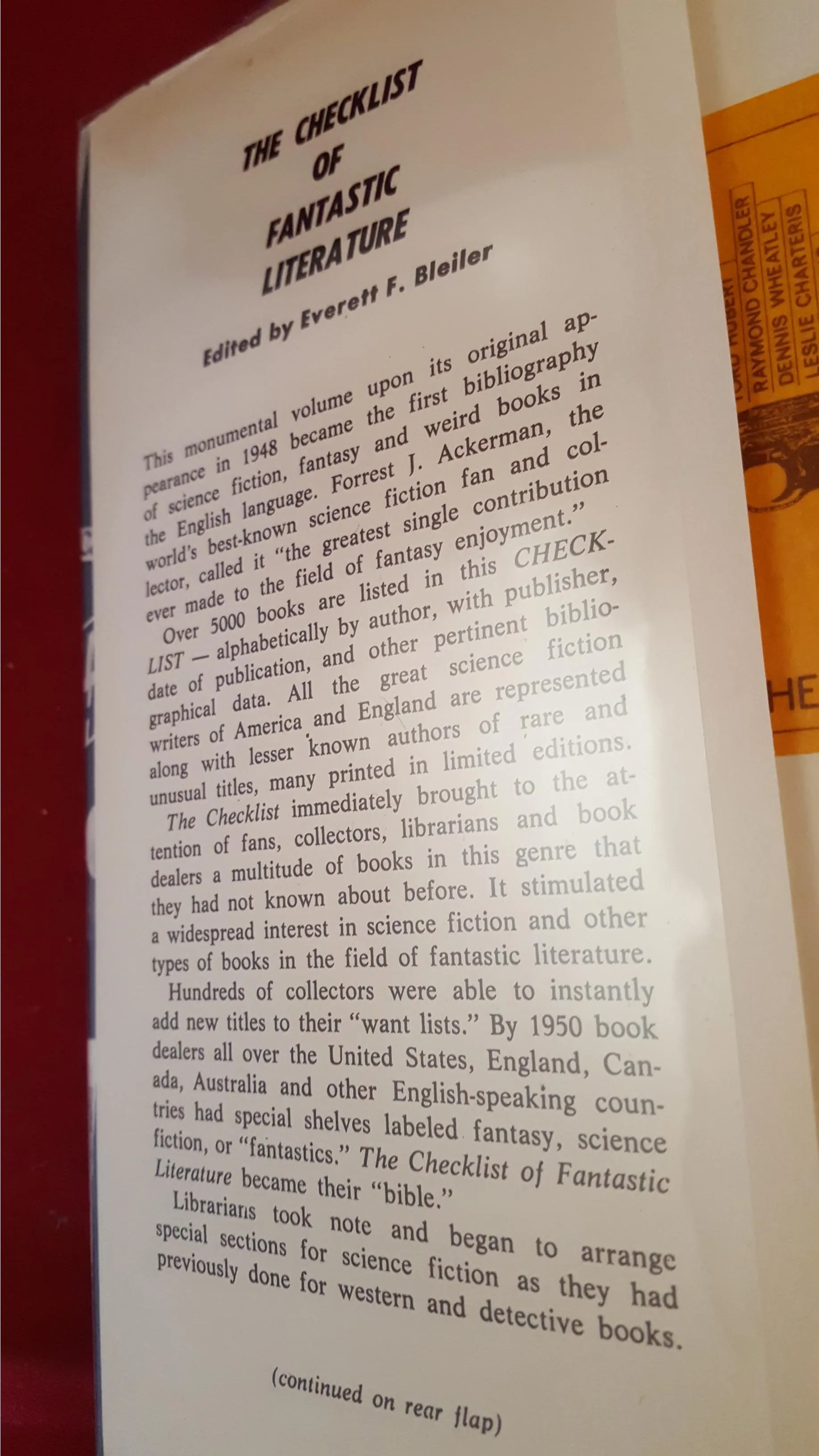 Everett F Bleiler - The Checklist of Fantastic Literature, FAX, 1972, Ex Libris - Iwan Hedman