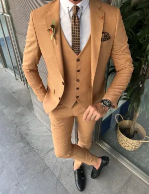 Evo Camel Brown Slim Fit Notch Lapel Suit