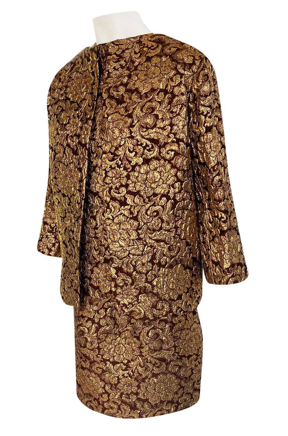 Extraordinary 1968 Christian Dior Documented Gold Metallic Silk Brocade Three Piece Dress Set