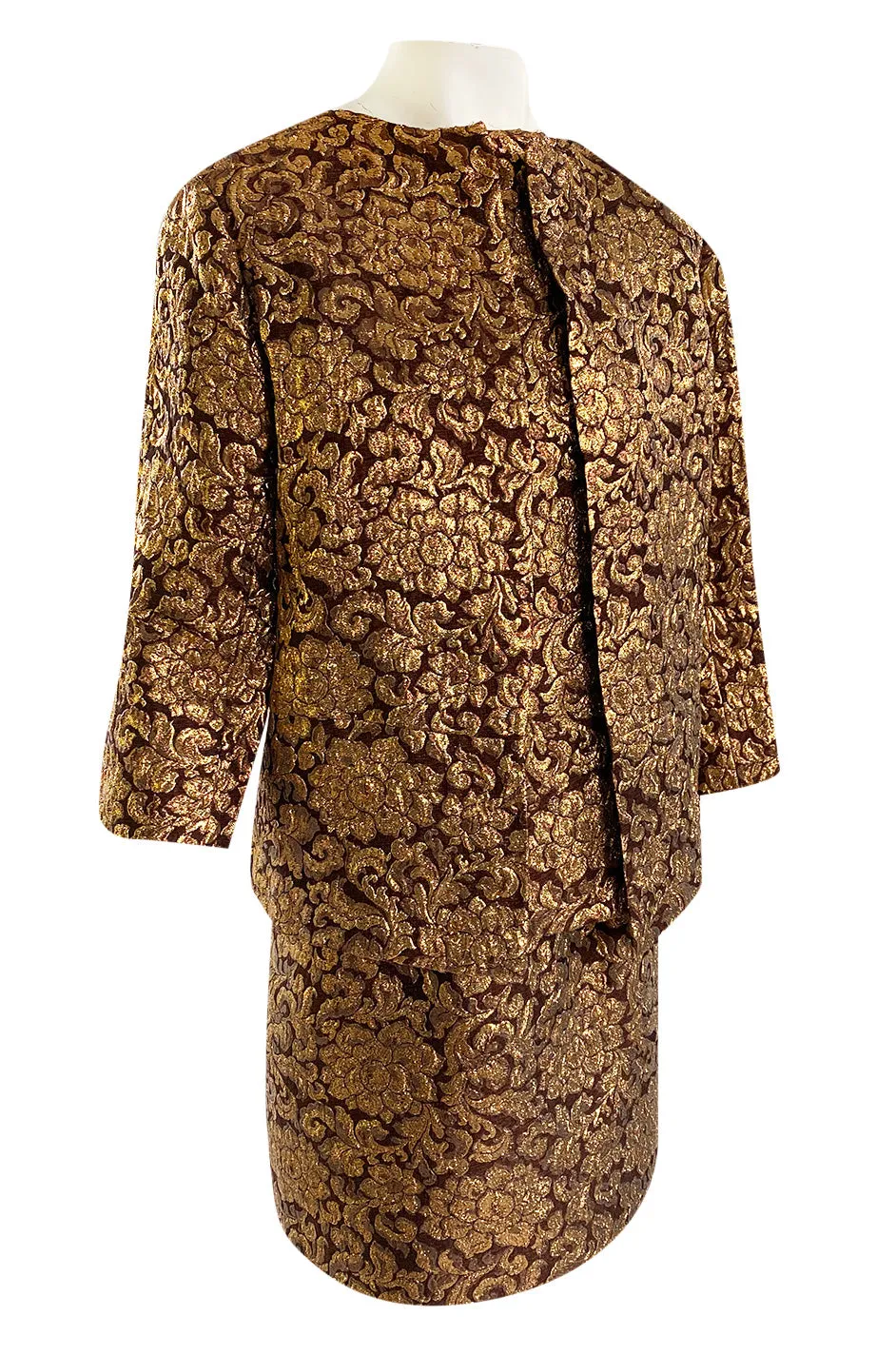 Extraordinary 1968 Christian Dior Documented Gold Metallic Silk Brocade Three Piece Dress Set
