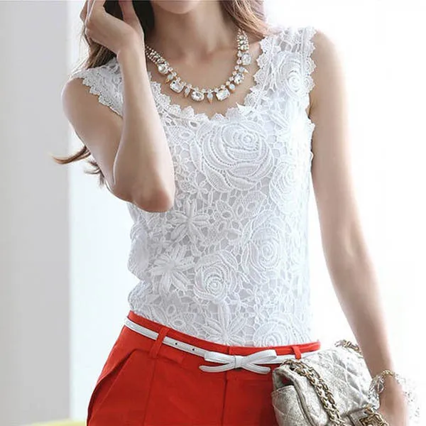 Fashion Women Ladies Lace Floral Strap Solid Tank Vest Tops Blouse Shirt