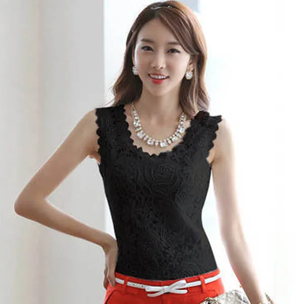 Fashion Women Ladies Lace Floral Strap Solid Tank Vest Tops Blouse Shirt