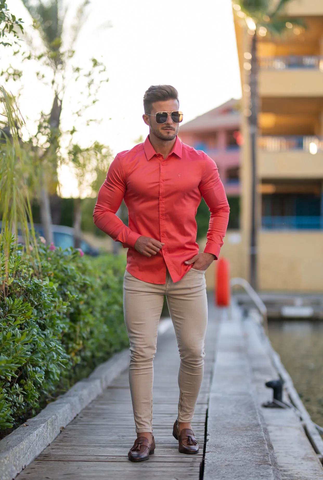 Father Sons Super Slim Luxe Ultra Stretch Classic Coral Long Sleeve -  FS670