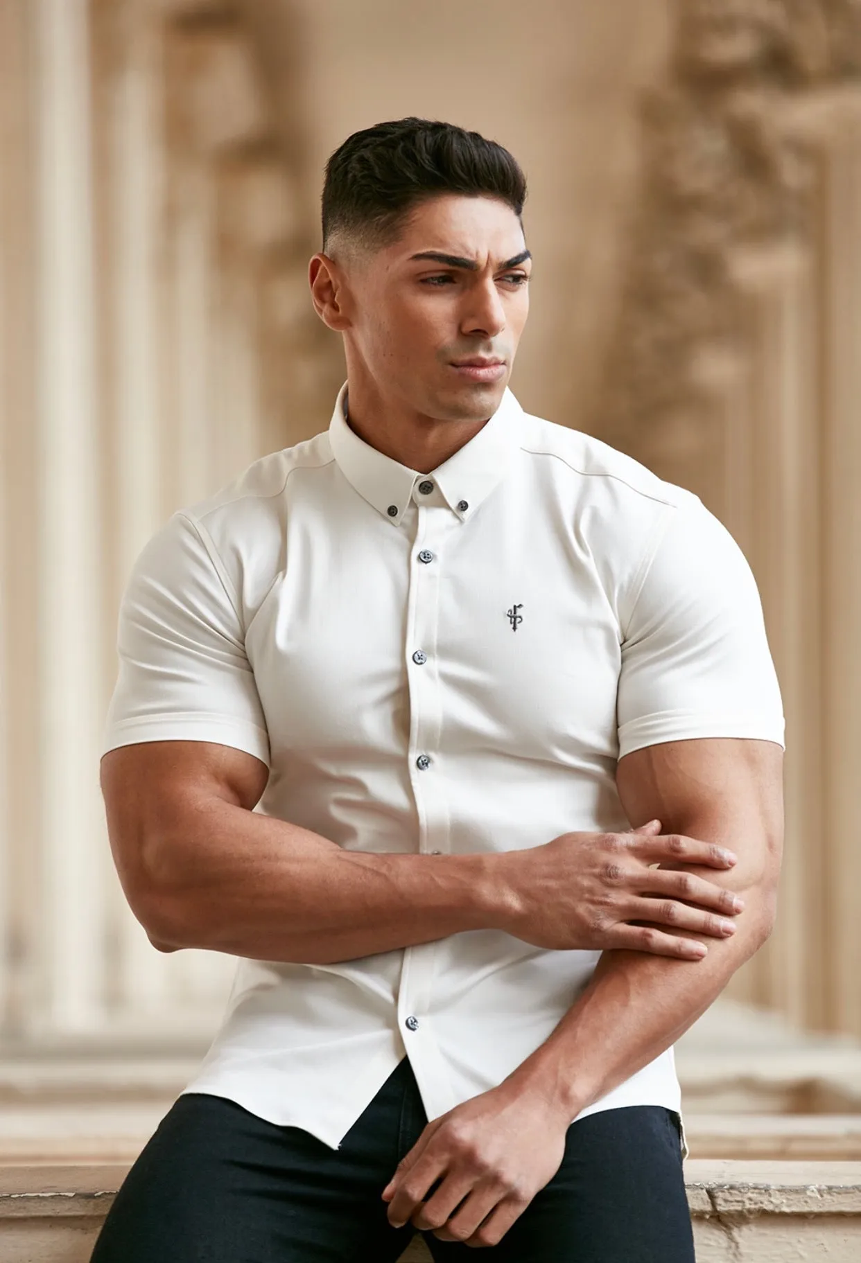 Father Sons Super Slim Stretch Cream Denim Short Sleeve - FS202