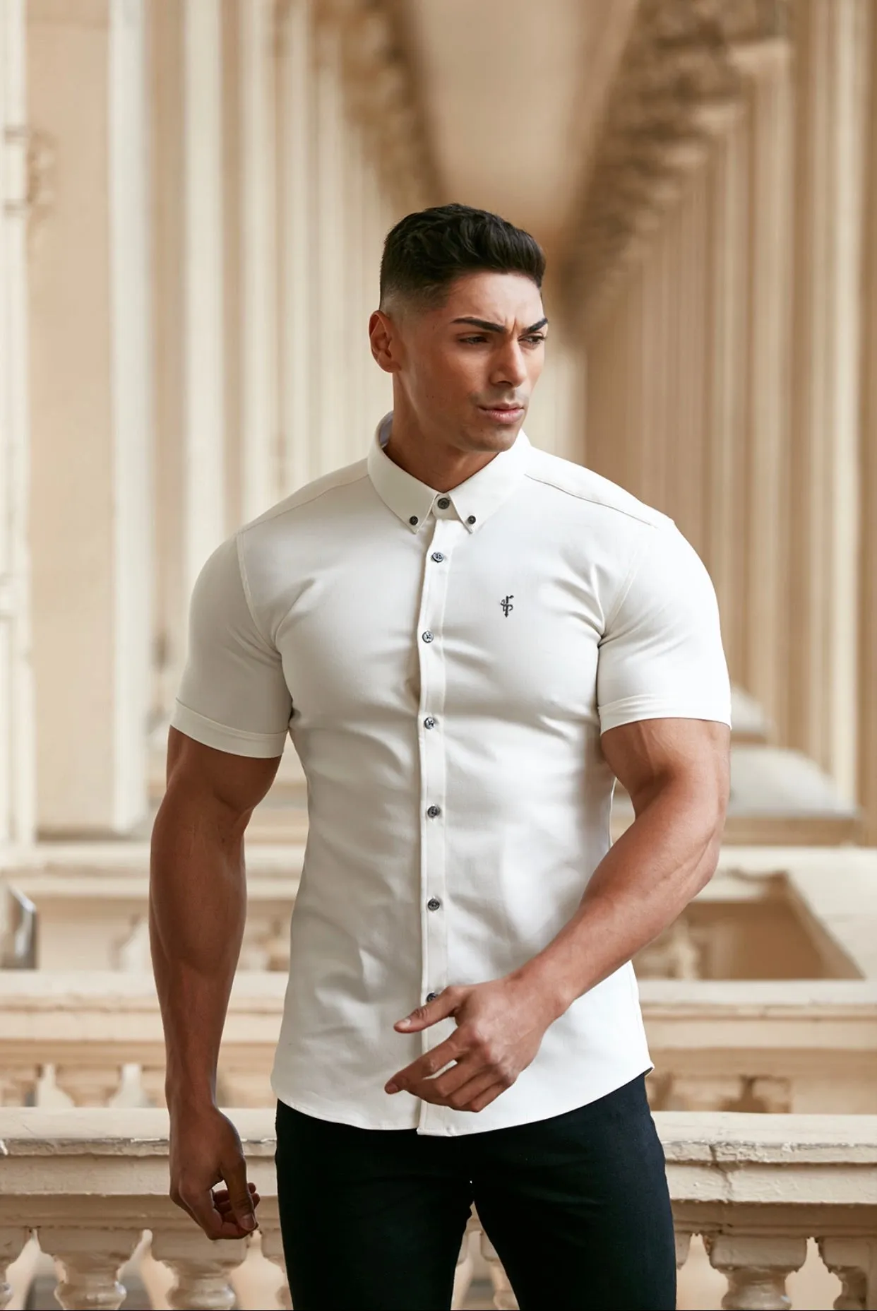 Father Sons Super Slim Stretch Cream Denim Short Sleeve - FS202