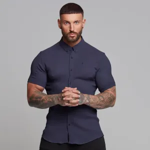 Father Sons Super Slim Stretch Ribbed Navy Short Sleeve - FS442