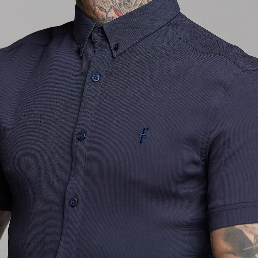 Father Sons Super Slim Stretch Ribbed Navy Short Sleeve - FS442