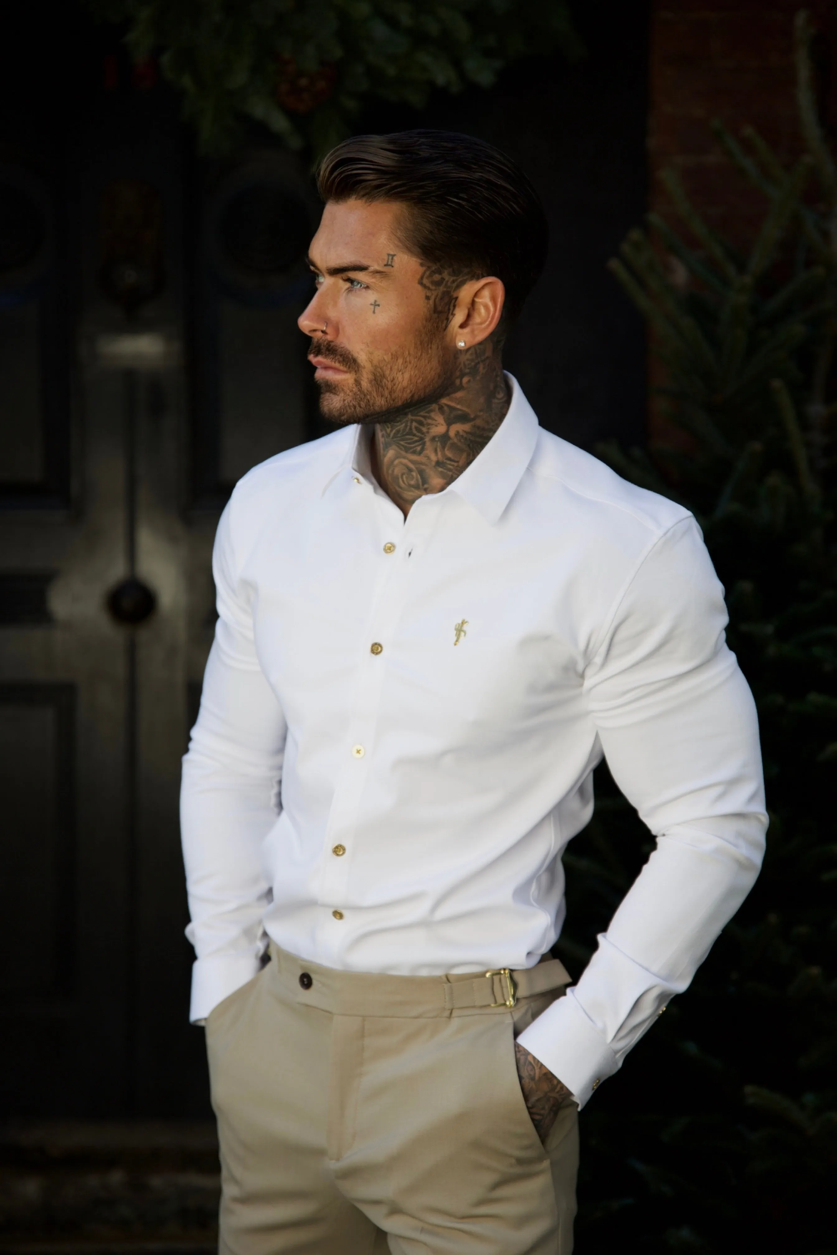 Father Sons Super Slim Stretch White Denim Long Sleeve with Gold Metal Decal and Buttons - FS925