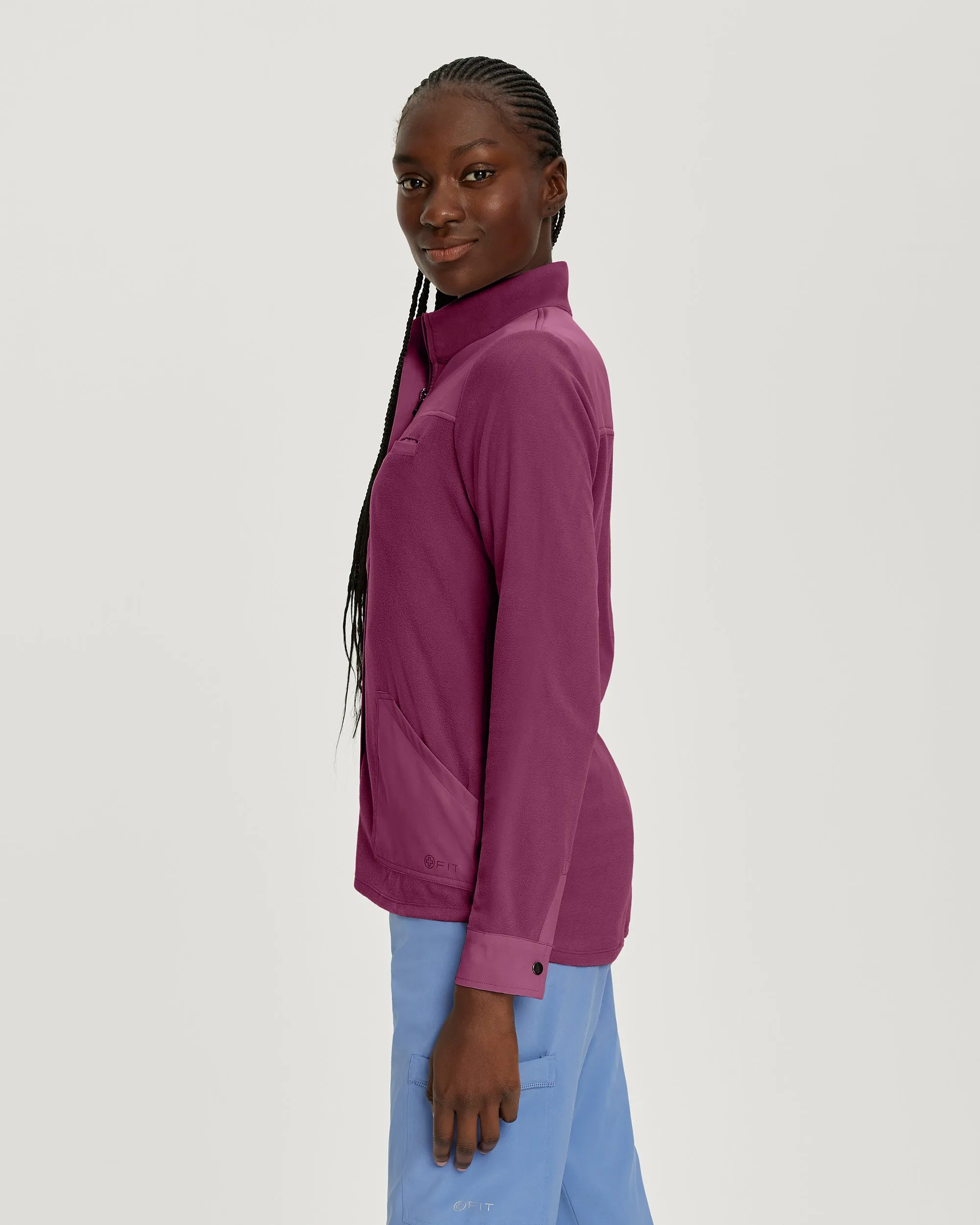 FIT 456 FIT Women's 3 Pocket Warm Up Scrub Jacket Raspberry Coulis