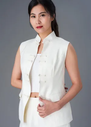 Fitted Linen Oriental Vest (Vanilla White)