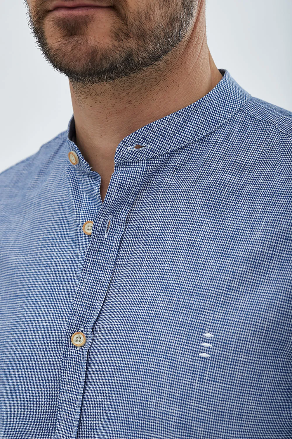 FLORENTINO LINEN / COTTON GRANDAD COLLAR L/S SHIRT 123734