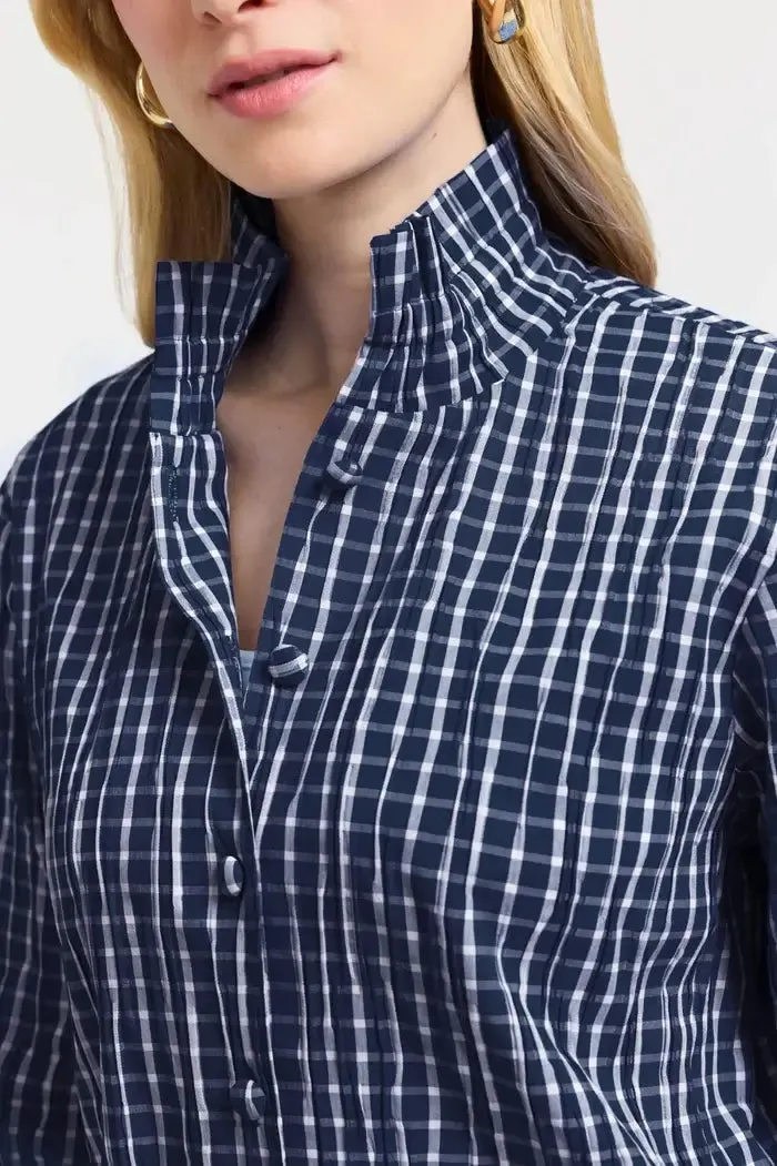 Foxcroft Carolina Crinkle Shirt Jacket in Navy and White