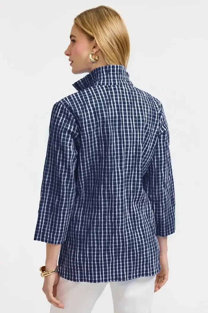 Foxcroft Carolina Crinkle Shirt Jacket in Navy and White