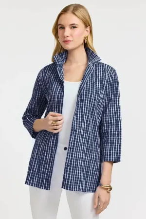 Foxcroft Carolina Crinkle Shirt Jacket in Navy and White