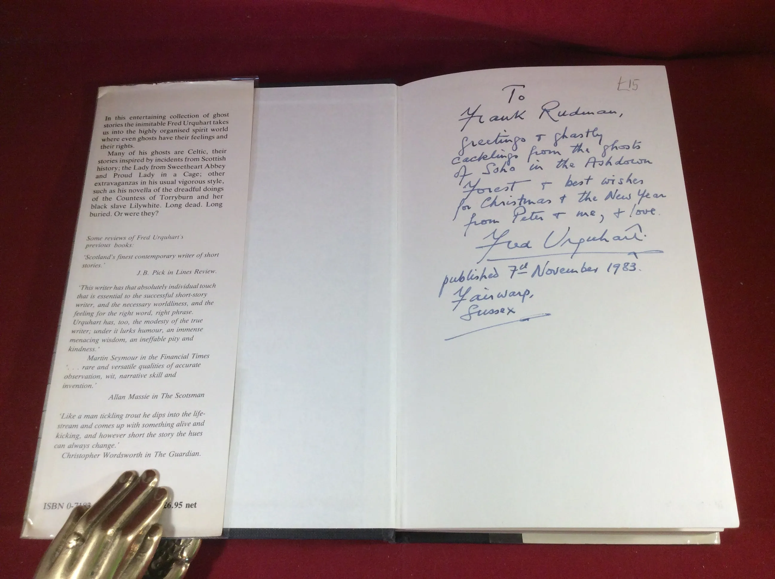 Fred Urquhart, Seven Ghosts in Search, William Kimber, 1983, First Edition, Signed and Inscribed.