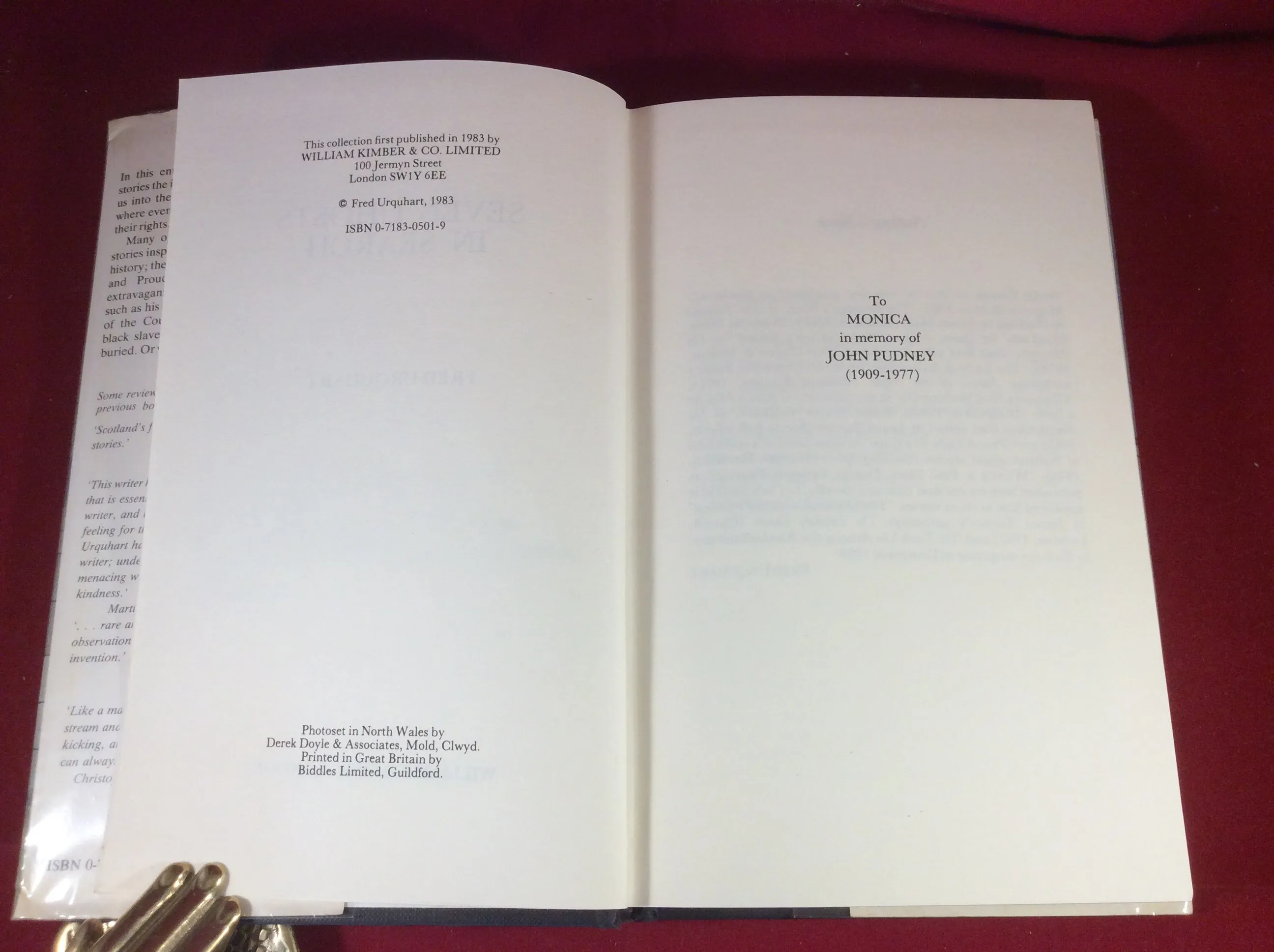 Fred Urquhart, Seven Ghosts in Search, William Kimber, 1983, First Edition, Signed and Inscribed.