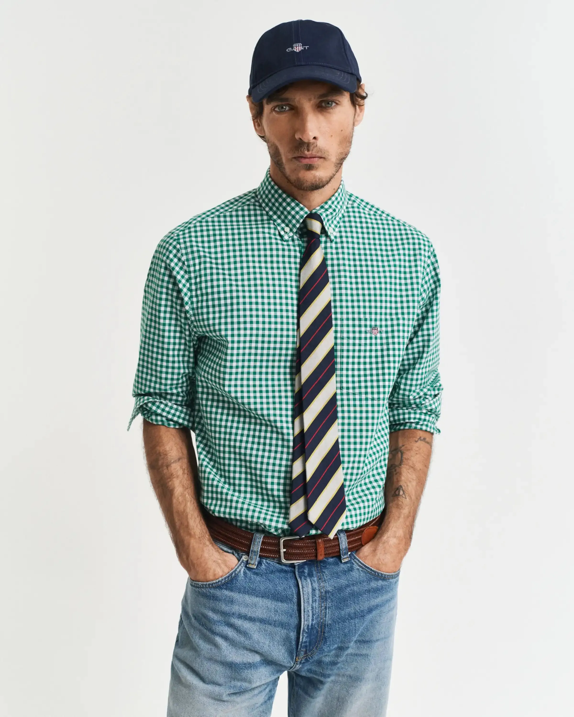 GANT Mens Regular Classic Poplin Gingham Shirt Deep Green