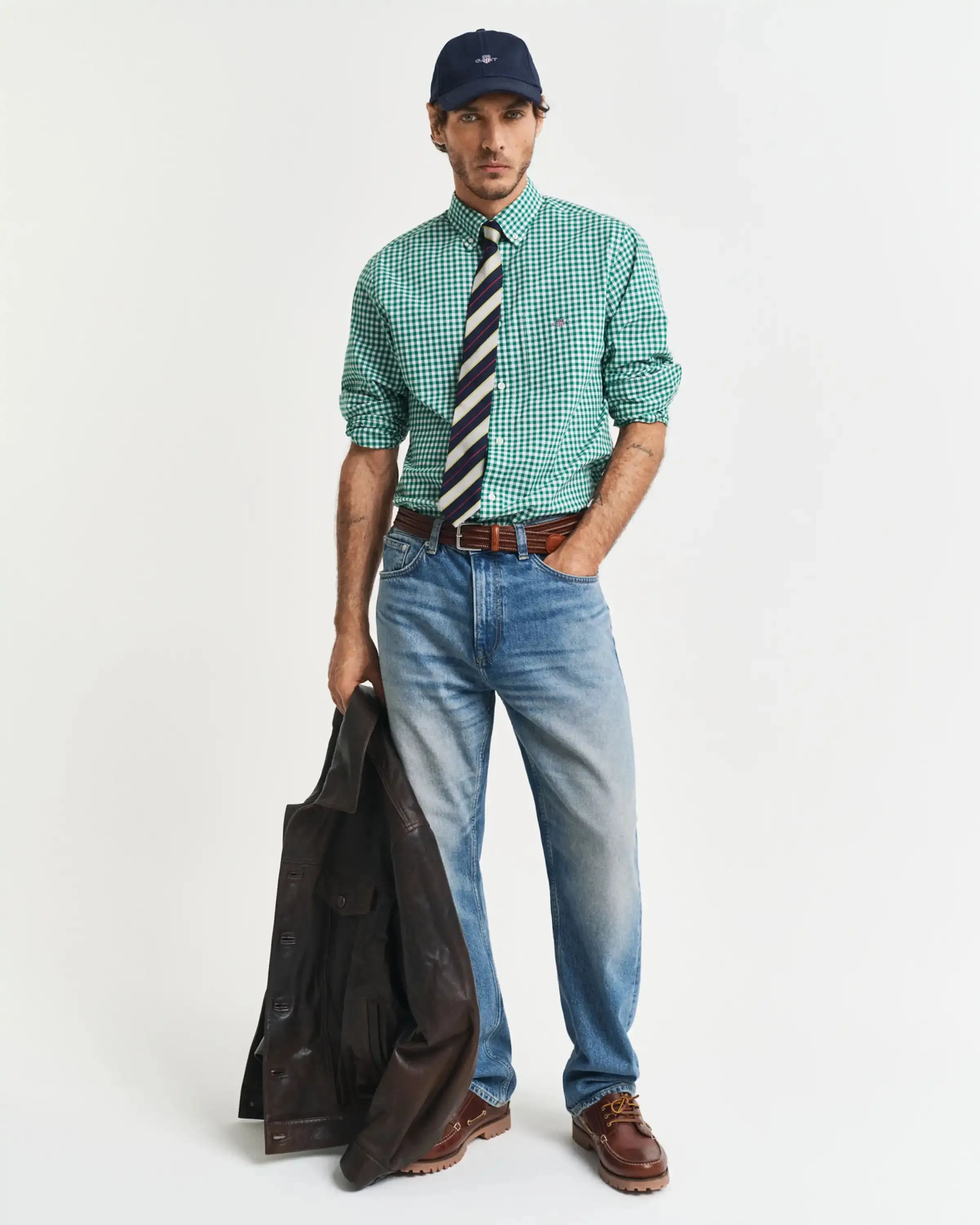 GANT Mens Regular Classic Poplin Gingham Shirt Deep Green