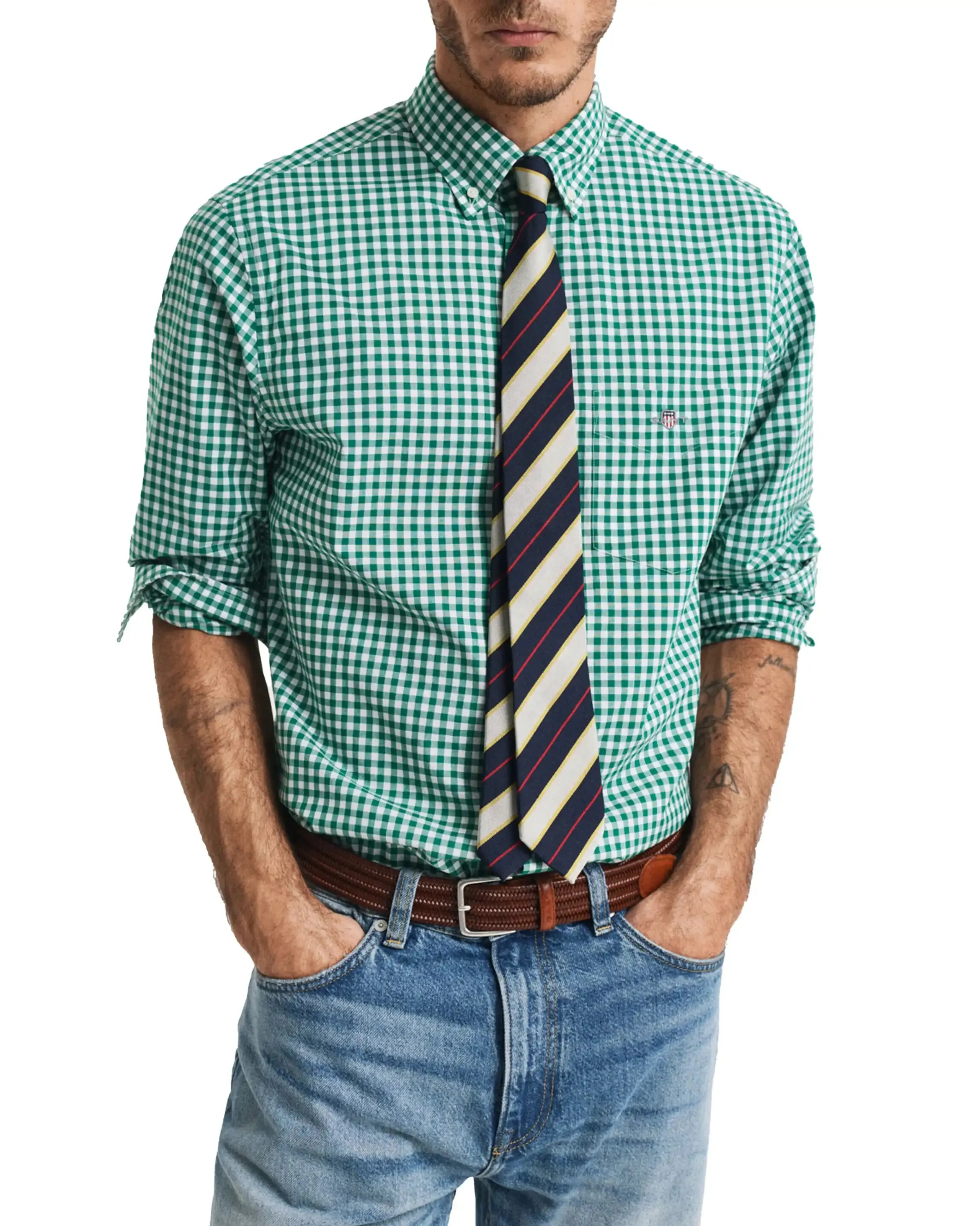 GANT Mens Regular Classic Poplin Gingham Shirt Deep Green