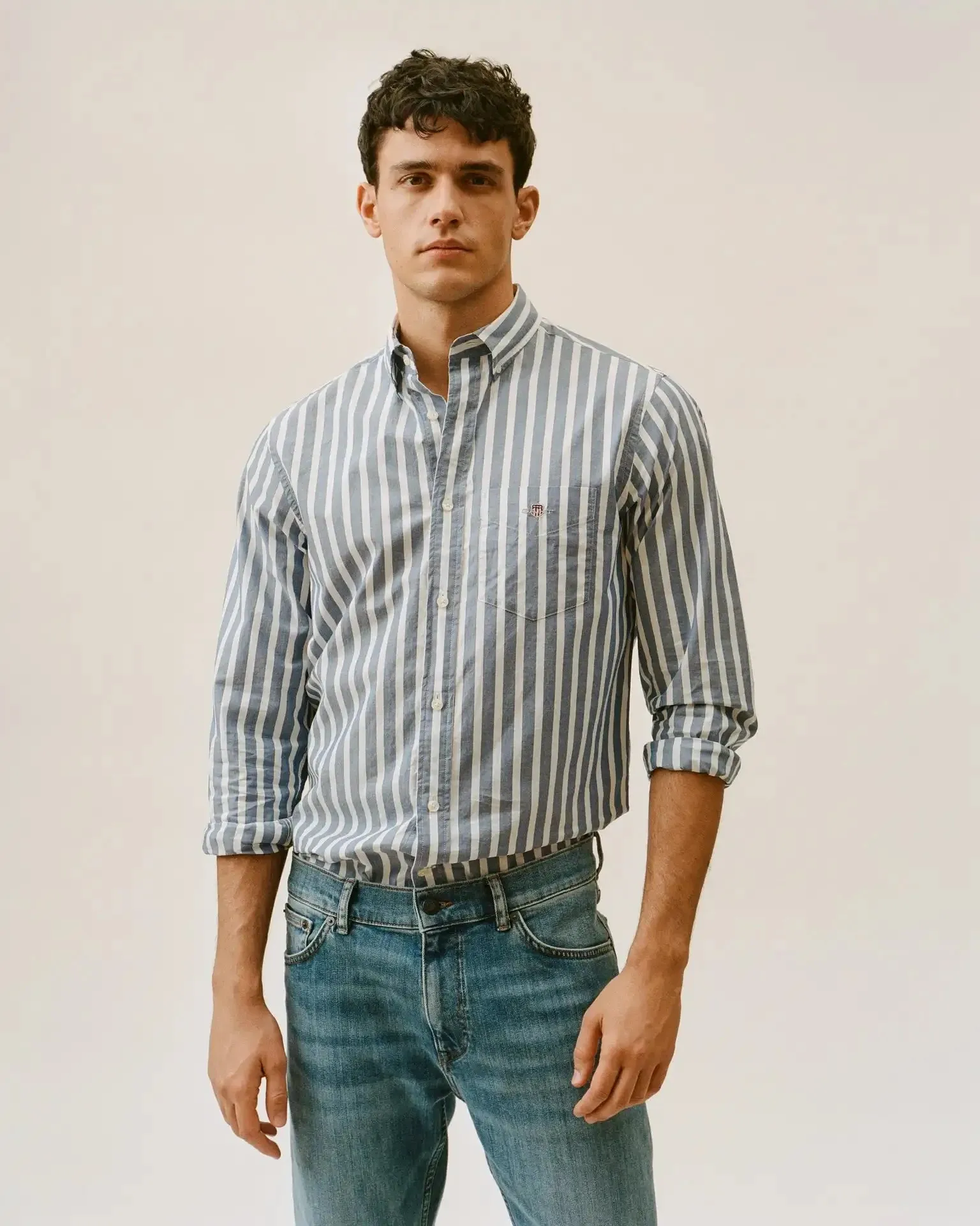 GANT Men's Regular Fit Wide Striped Poplin Shirt College Blue