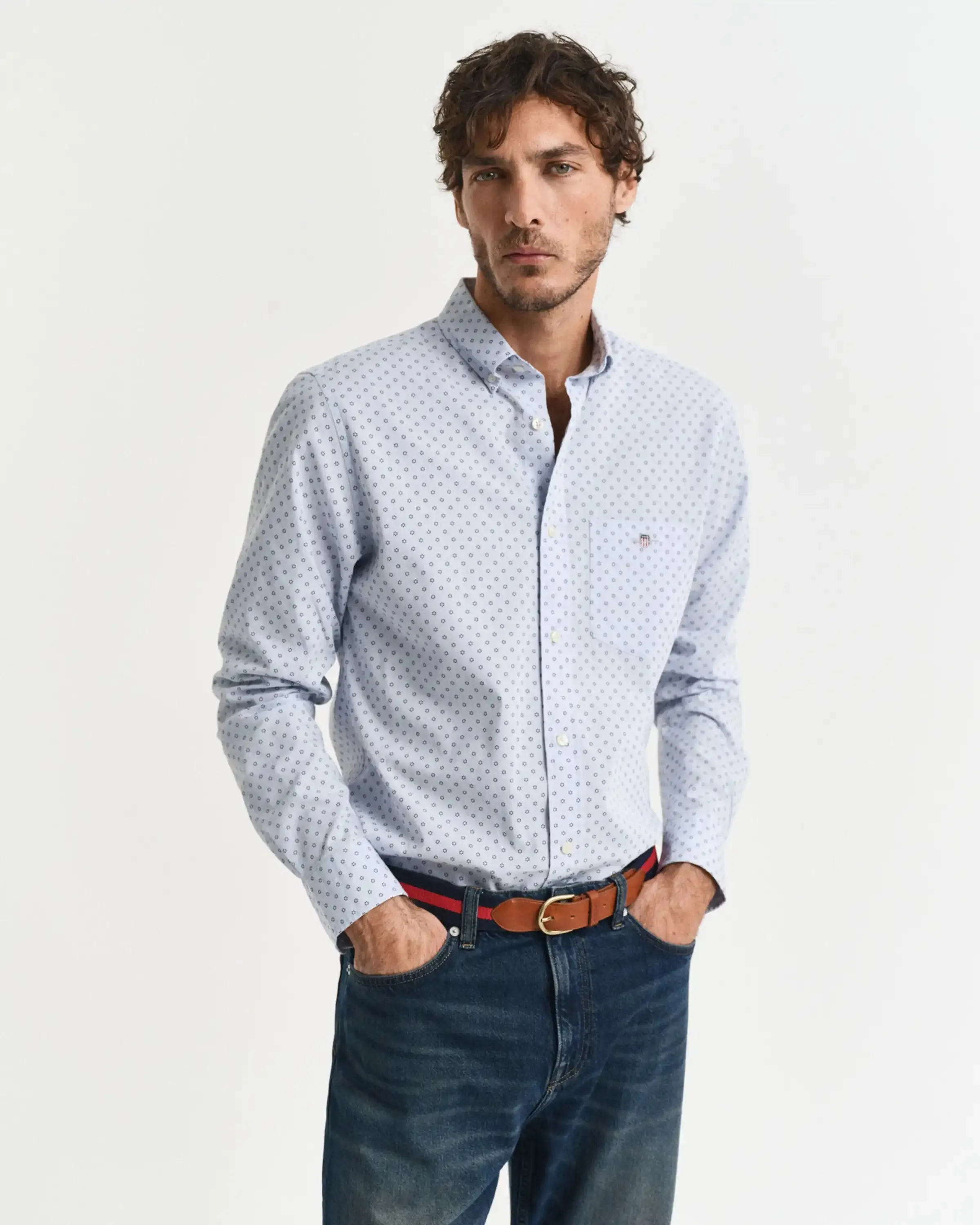GANT Mens Regular Micro Print Shirt Light Blue