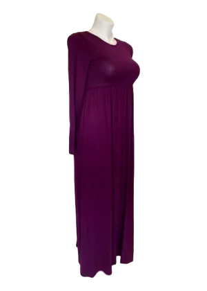 Gathered Waist Pocketed Maxi Dress in Plum